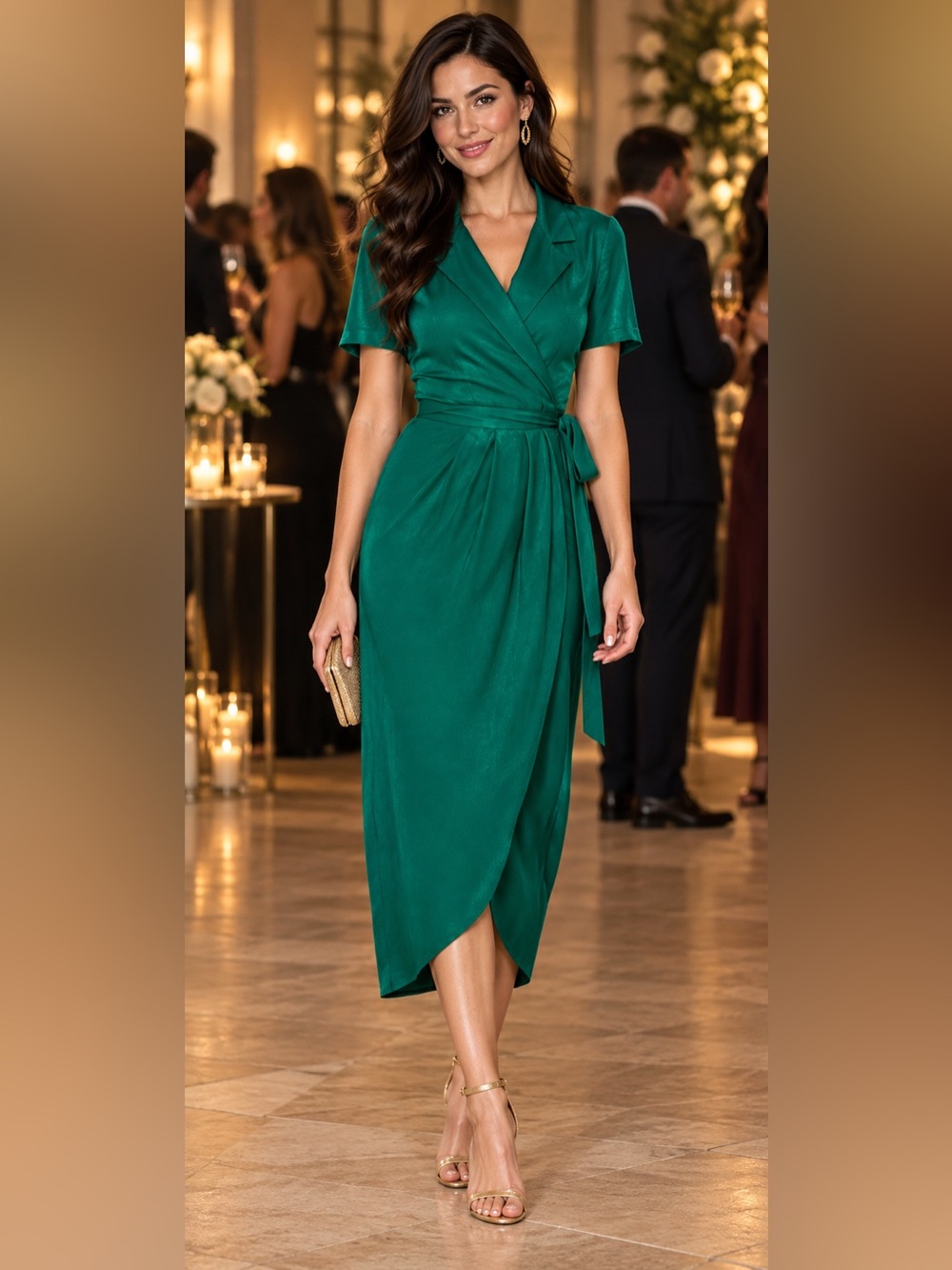 YUMI KIM Meet and Greet Jewel Emerald Green Wrap Midi Dress S